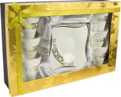 12-teiliges Medusa Mäander Kaffeeservice Mit Goldschliff Kaffeetassen Für 6 Personen 6 Tassen + 6 Untertassen Weiß-Gold Genießen Servieren Kaffee -Küchenzubehör f387cbf7af524789870ff9b9fe412709