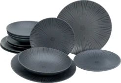 CreaTable 23211 Tafelservice Elements Collection Vesuvio Black Für 4 Personen, Steinzeug, Schwarz/grau (1 Set, 12-teilig) -Küchenzubehör f4e59112d40e2fbd4e86b1541ce026c6