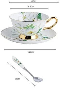 Panbado Floral Kaffeetassen Aus Premium Bone China Porzellan, Beinhaltet 1 Tassen 200 Ml, 1 Untertassen, Und 1 Löffel -Küchenzubehör f819e19d24c00a571de0edd759c53911