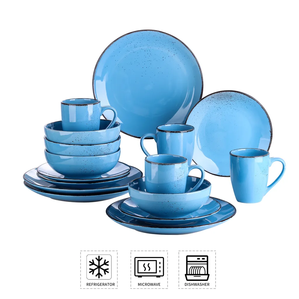 Vancasso Serie Navia Oceano, 16 Teilig Essservice Set Aus Steingut, Tafeiservice Für 4 Personen, Wasserblau, Vintage Aussehen, Natur Design 3 Vancasso Serie Navia Oceano, 16 Teilig Essservice Set Aus Steingut, Tafeiservice Für 4 Personen, Wasserblau, Vintage Aussehen, Natur Design – Bild 3
