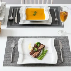 MALACASA, Serie Flora, Marmor Porzellan Tafelservice 12 Teiligen Set Kombiservice Geschirrset Mit Je 6 Speiseteller Und 6 Suppenteller Für 6 Personen -Küchenzubehör fe11545913cf301977d49d2868ba5c06